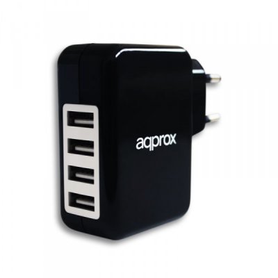 approx appusbwall4pb Cargador 4 Usb 5v1A Negro